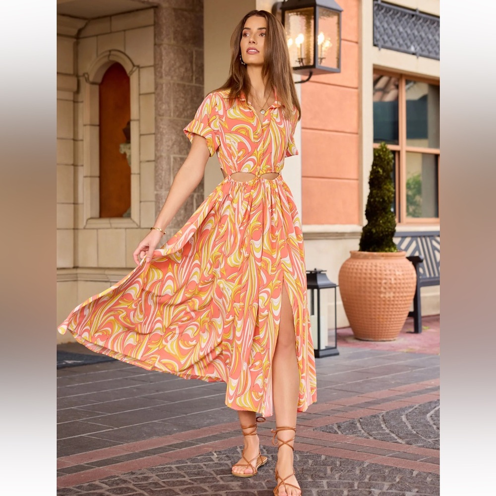New York & Company Waist Cut-Out Multi‎ Print Dress - Aakaa NWT